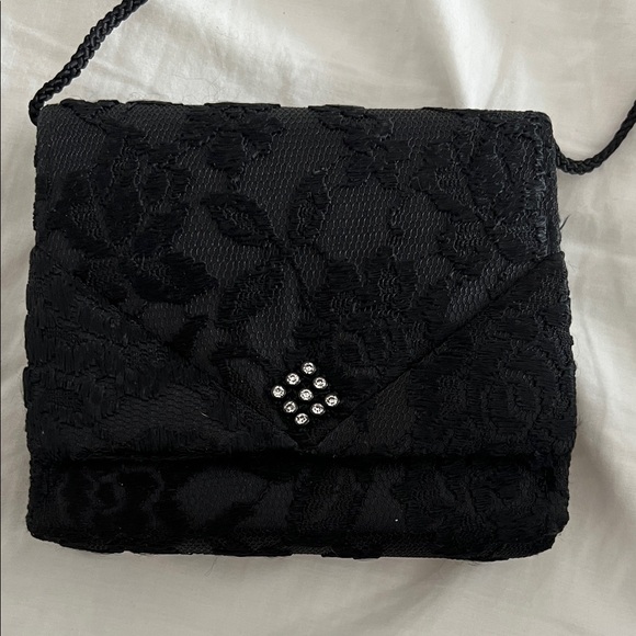 Vintage La Regale Black Lace Purse with Rhinestone Accent - Picture 2 of 8